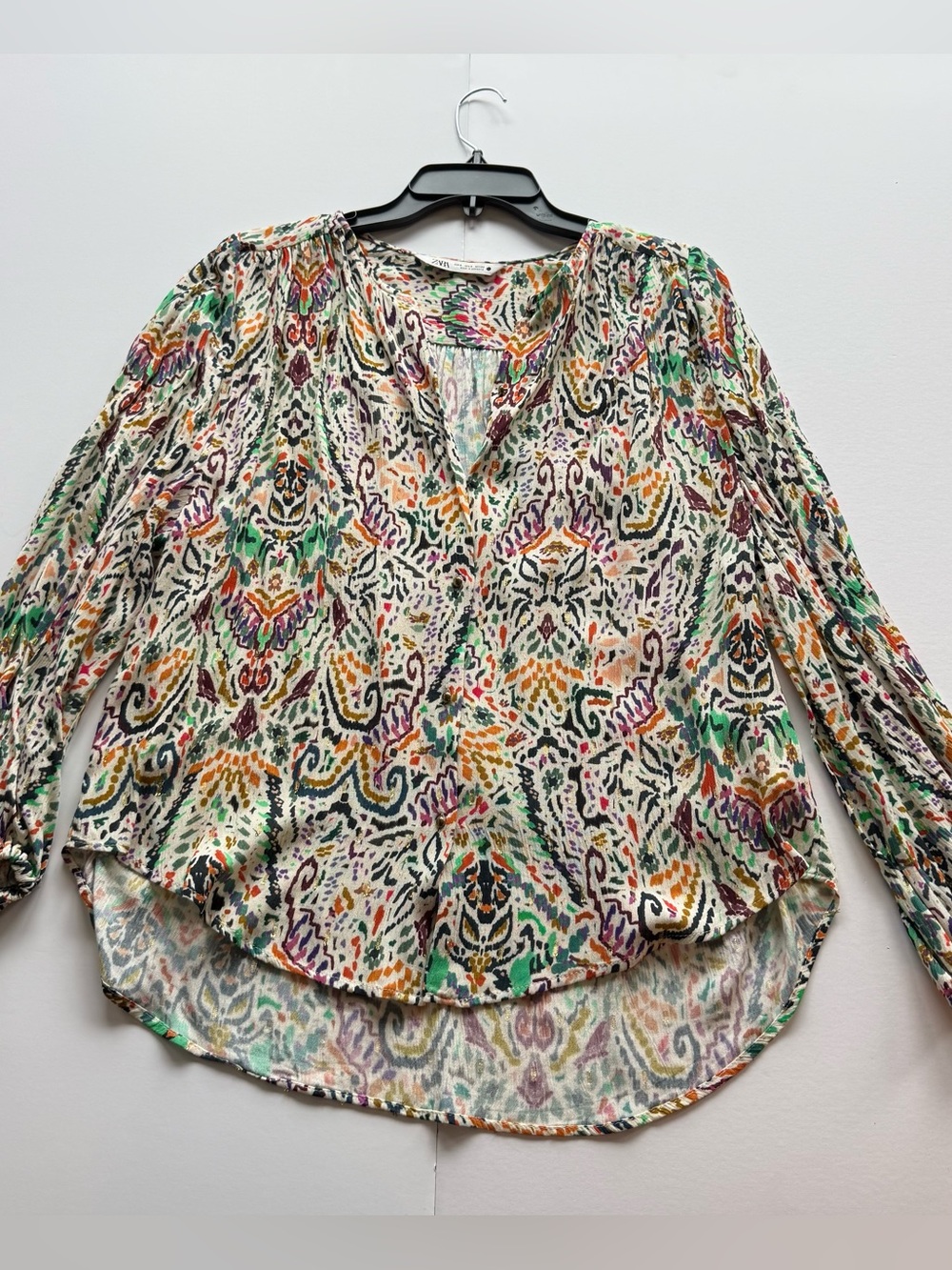 Zara Multicolor Printed V-Neck Tunic Top